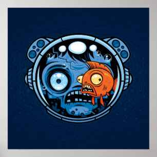 Zombie Astronaut Fishbowl Helmet Poster
