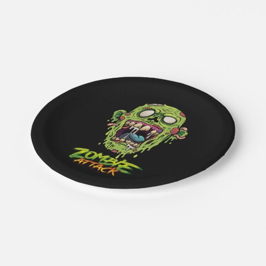 Zombie Attack Beängstigende Monster-Kreaturenpapie Pappteller (Schrägansicht)