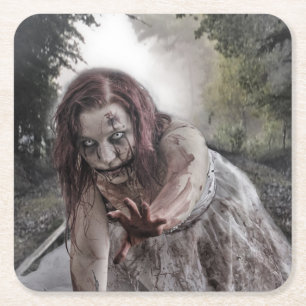 Zombie auf den Spuren Rechteckiger Pappuntersetzer