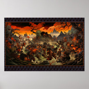 Zombie Aufstachelung Feudal Japan - Holzblock-Druc Poster