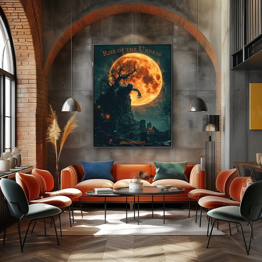 Zombie aufsteigendes Halloween mit Vollmond und Fr Poster