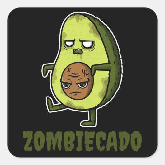 Zombie Avocado Zombiecado Funny Halloween Kawaii Quadratischer Aufkleber (Vorderseite)