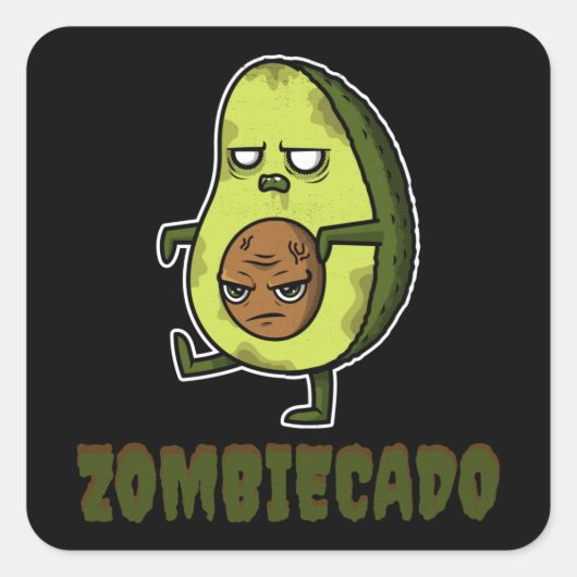 Zombie Avocado Zombiecado Funny Halloween Kawaii Quadratischer Aufkleber (Vorderseite)
