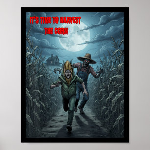 Zombie-Bauer Gruseliger Maisernte Mit Y-Farm-Szene Poster