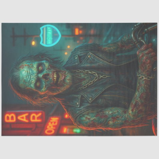 Zombie Biker in Neon Night | Gothic Halloween Seidenpapier (Vorderseite)