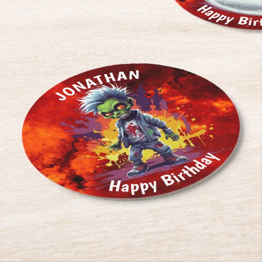 Zombie-Birhday Runder Pappuntersetzer (Angewinkelt)