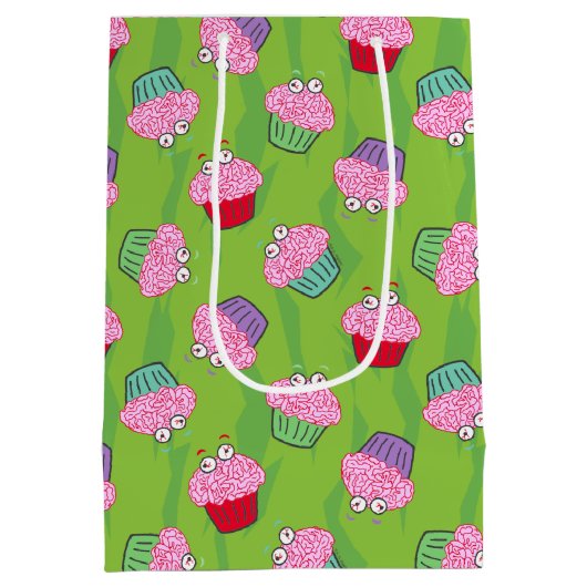 Zombie Brain Cupcake Pattern Mittlere Geschenktüte (Rückseite)