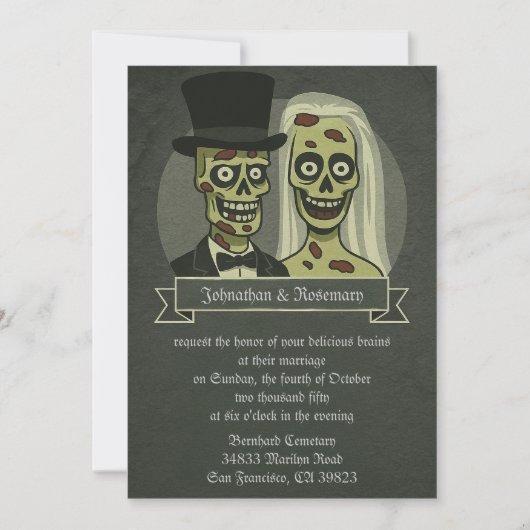 Zombie Bride & Groom Hochzeitseinladungen Einladung (Vorderseite)