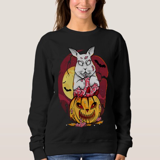 Zombie Bunny Halloween Evil Rabbit Kürbislaterne Sweatshirt (Vorderseite)