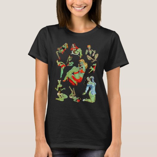 Zombie Button Up Girl Halloween Sassy Niedlich Col T-Shirt (Vorderseite)