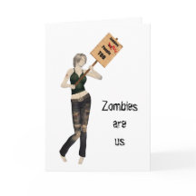 Zombie Button Up Girl Protest I Halloween Card