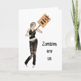 Zombie Button Up Girl Protest I Halloween Card Karte
