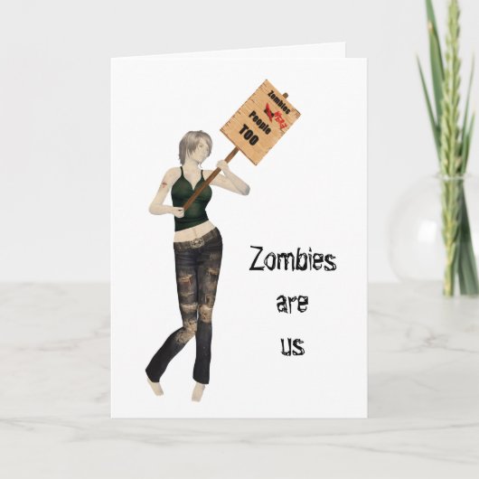 Zombie Button Up Girl Protest I Halloween Card Karte (Vorderseite)