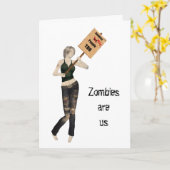 Zombie Button Up Girl Protest I Halloween Card Karte (Gelbe Blume)