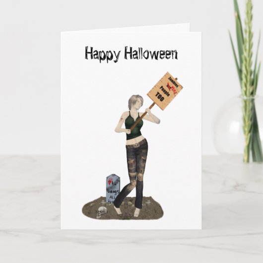 Zombie Button Up Girl Protest II Halloween Card Karte (Vorderseite)