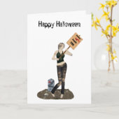 Zombie Button Up Girl Protest II Halloween Card Karte (Gelbe Blume)