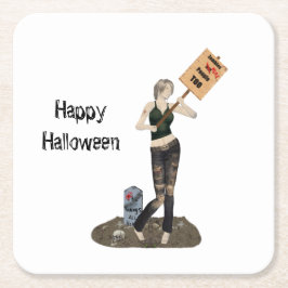 Zombie Button Up Girl Protest II Paper Untersetzer