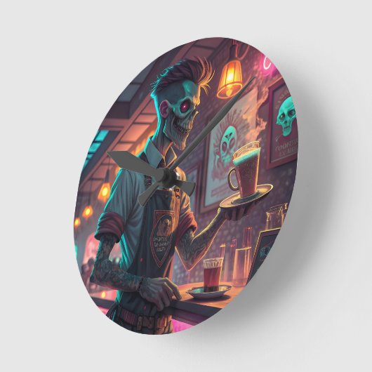 Zombie Café | Spooky Urban Halloween clock Runde Wanduhr (Winkel)
