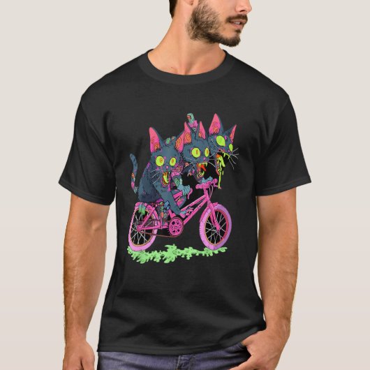 Zombie Cat Psychedelic Festival Bicyclist EDM Rave T-Shirt (Vorderseite)