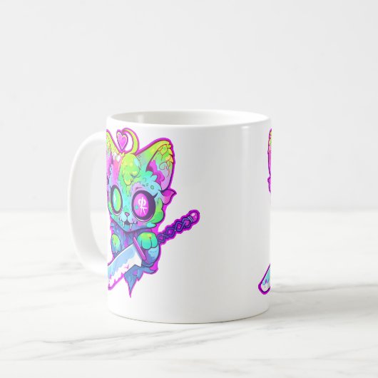 Zombie Cat Samurai Edm Festival Rave Kaffeetasse (Vorderseite Links)