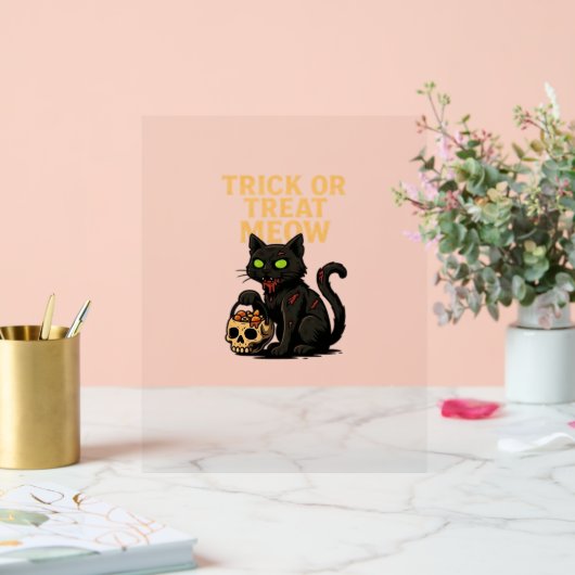 Zombie Cat - Trick oder Treat Meow Halloween Desig Acrylschild (Hochzeit)