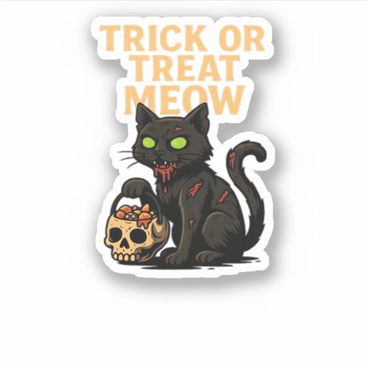 Zombie Cat - Trick oder Treat Meow Halloween Desig Aufkleber (Vorderseite)