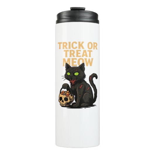 Zombie Cat - Trick oder Treat Meow Halloween Desig Thermosbecher (Vorderseite)