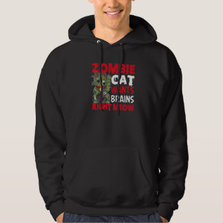 Zombie Cat Will Gehirne, rechts Meow Cat Lover Hal Hoodie