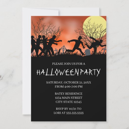 Zombie Chase Halloween-Party Einladung (Vorderseite)