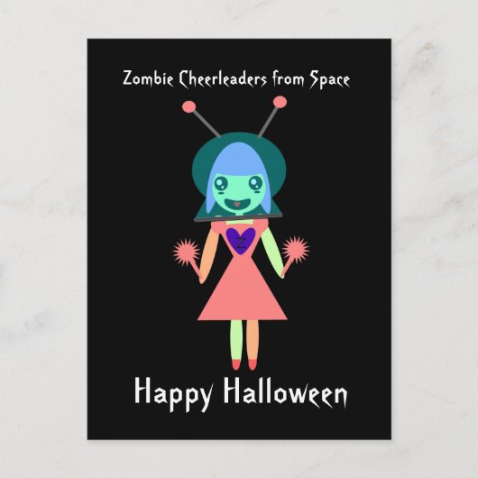 Zombie Cheerleader aus Space Happy Halloween Postkarte (Vorderseite)