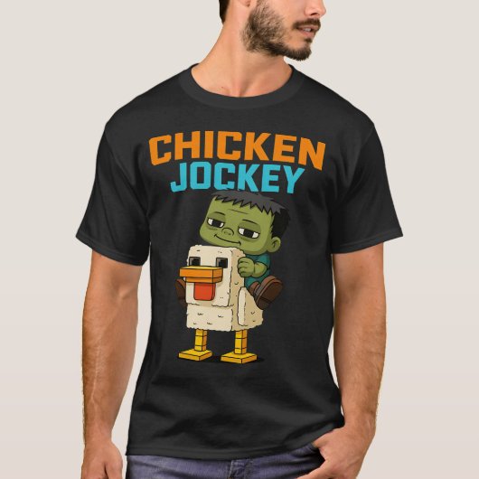 Zombie Chicken Zombie Jockey Pixel Funny Gamer T-Shirt (Vorderseite)