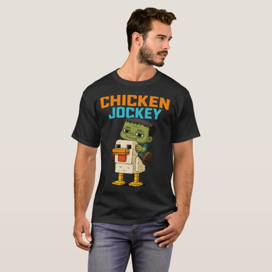 Zombie Chicken Zombie Jockey Pixel Funny Gamer T-Shirt (Vorne ganz)