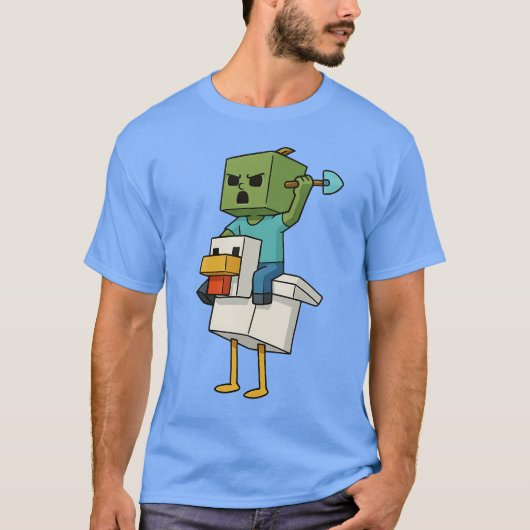 Zombie Chicken Zombie Jockey Pixel Funny Gamer T-Shirt (Vorderseite)