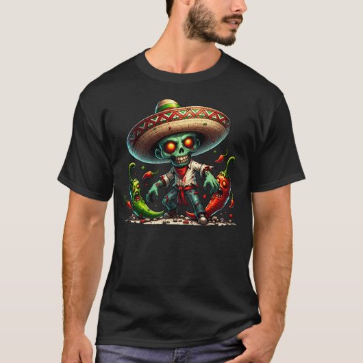 Zombie Cinco de Mayo Man und Hot Paprikaschoten T-Shirt (Vorderseite)