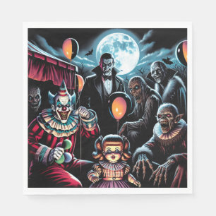 Zombie, Clown, Vamp und Halloween-Puppe Serviette