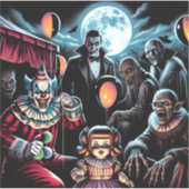 Zombie, Clown, Vamp und Spuk PuppenHalloween Aufkleber (Vorderseite)