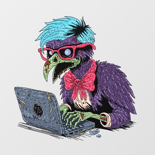 Zombie Computer Crow Fensteraufkleber (Blatt)