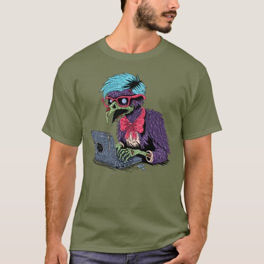 Zombie Computer Crow T-Shirt (Vorderseite)