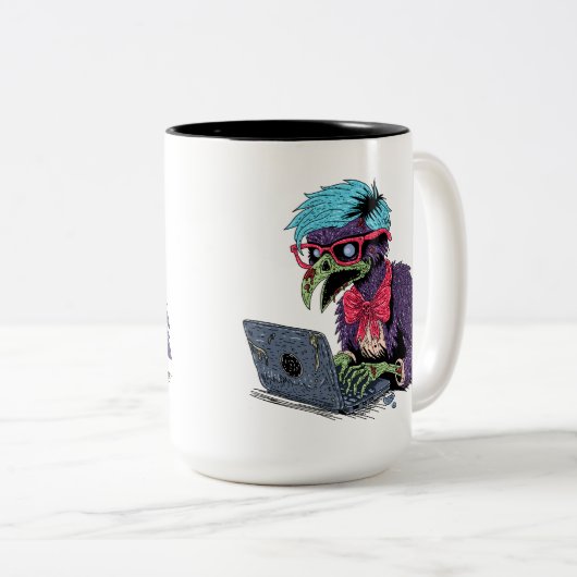 Zombie Computer Crow Zweifarbige Tasse (VorderseiteRechts)