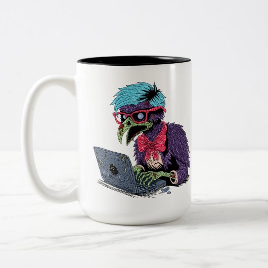 Zombie-Computer-Krähe Zweifarbige Tasse (Links)