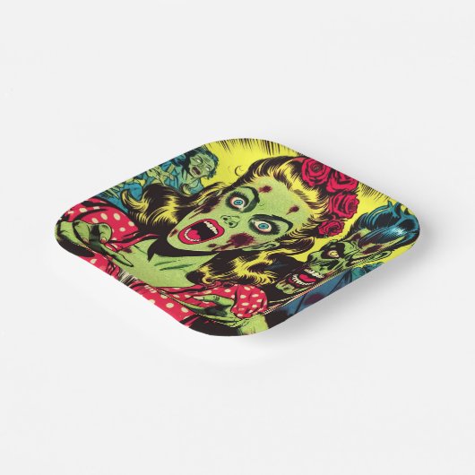 Zombie Couple Retro Comic Pappteller (Gewinkelt)