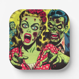 Zombie Couple Retro Comic Pappteller