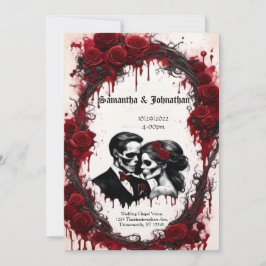Zombie Couple Skulls und Rose Goth Wedding Einladung