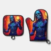 Zombie-Dämon in Stadtdesign Ofenhandschuh & Topflappen-Set (Vorderseite)