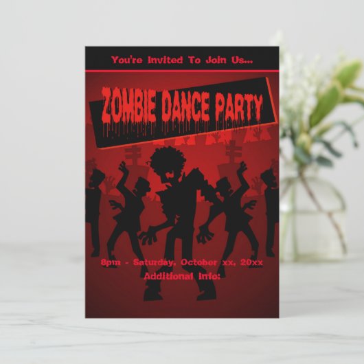 Zombie Dance Party Black & Orange Einladung (Stehend Vorderseite)
