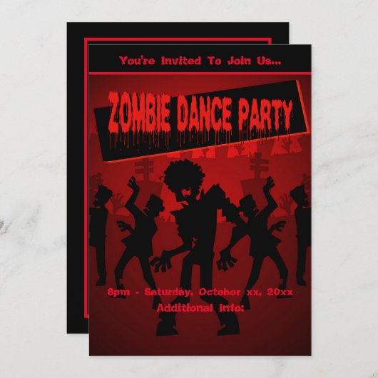 Zombie Dance Party Black & Orange Einladung (Vorne/Hinten)