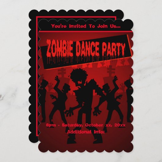 Zombie Dance Party Black & Orange Einladung (Vorne/Hinten)