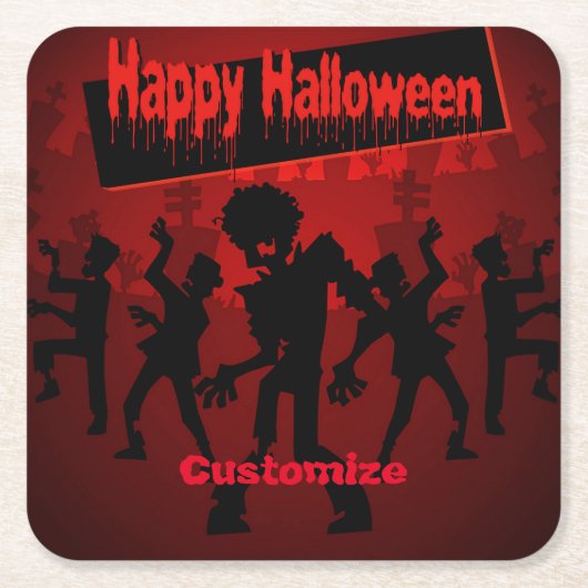 Zombie Dance Party Happy Halloween Rechteckiger Pappuntersetzer (Vorderseite)