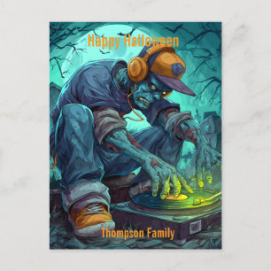 Zombie DJ Rave Halloween-Party Vibes Feiertagspostkarte