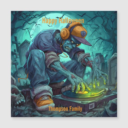 Zombie DJ Rave Halloween-Party Vibes Magnetkarte (Vorderseite)